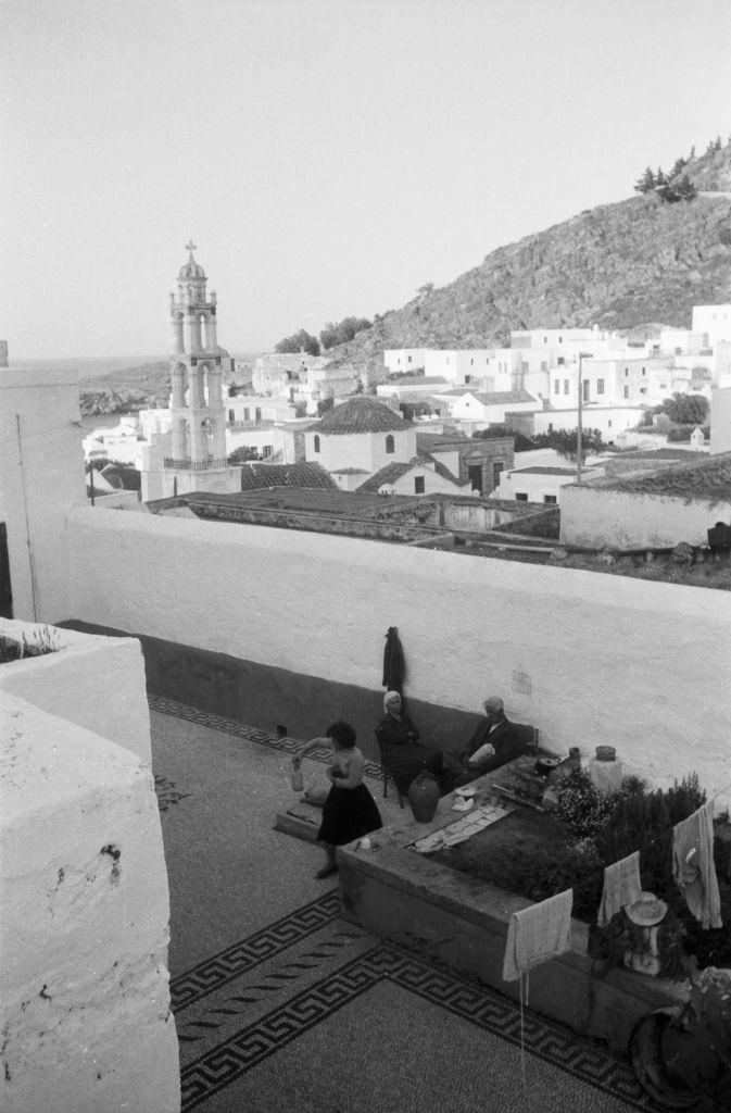 The steeple of the Panagia Church on Rhodes, Greece, 1950s.