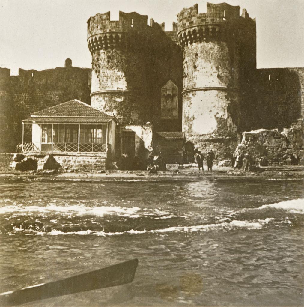 Castle walls and turrets, Rhodes, 1906.