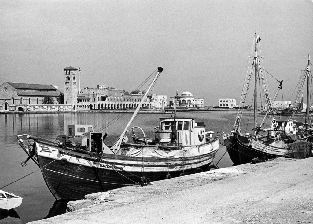 Trawler in the port of Rhodes, Greece, 1970.