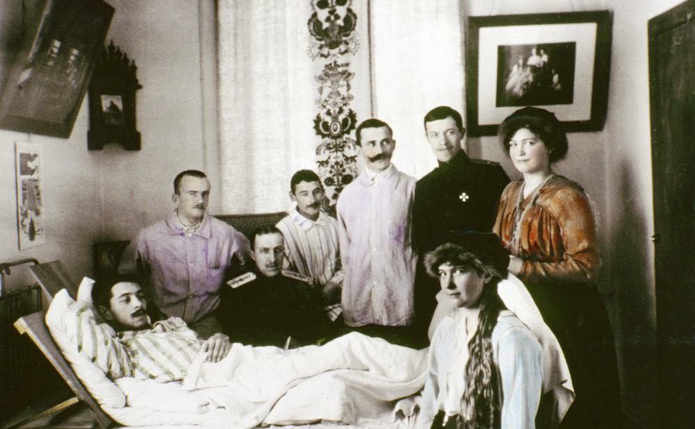 Anastasia and Maria visit wounded soldiers in hospital during World War I.