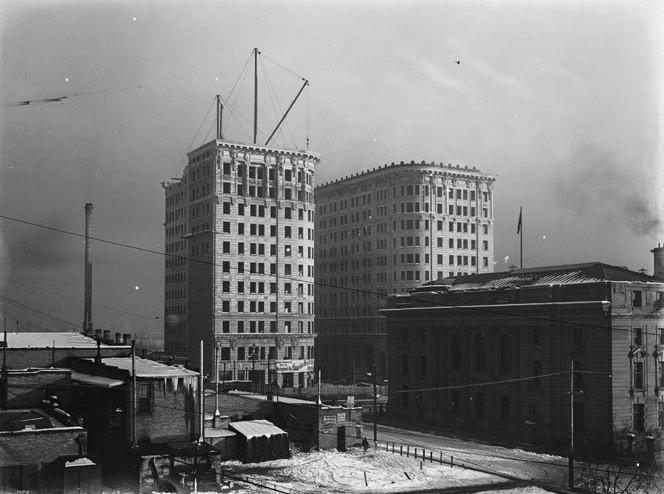 Newhouse Building and Federal Building From Rear of Greenewald Furniture Store, Salt Lake City, December 1908.