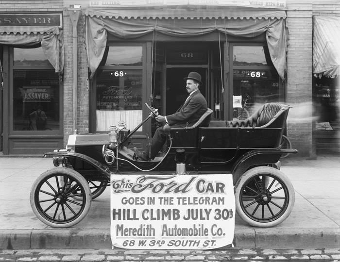 Meredith Auto Company, Ford Auto in Front of Store, July 1910.