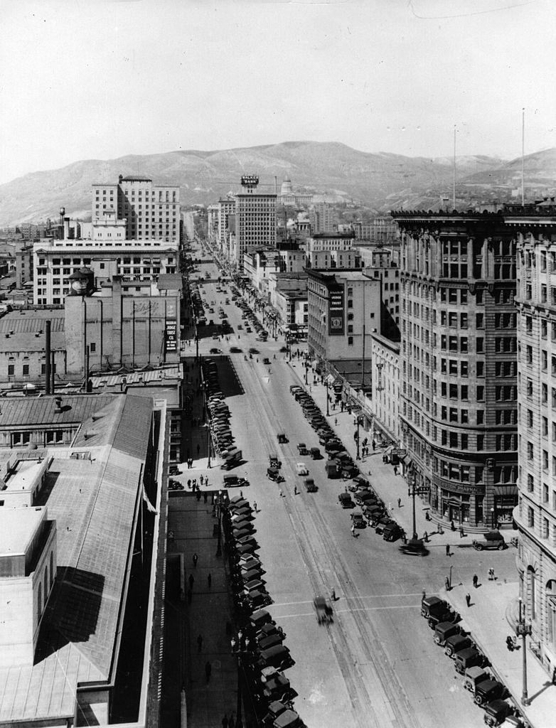 A view down one of Salt Lake City's main thoroughfares, 1935.