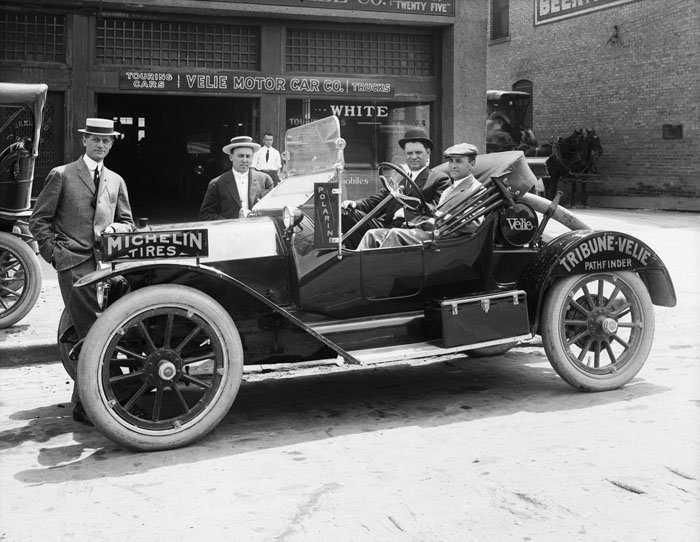 Bill Rishel in Velie Pathfinder, Salt Lake City, 1913.