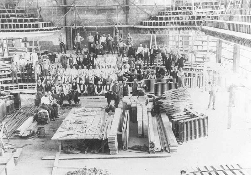 Workmen on the interior of the temple.