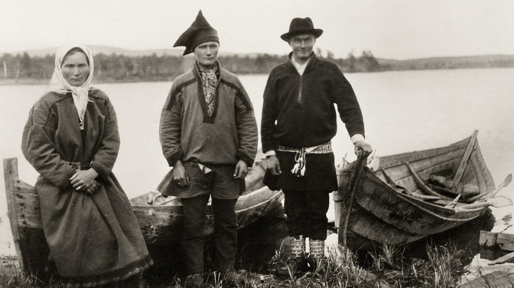 Anares, Enare or Inari Finland Sami family with boats. 1900