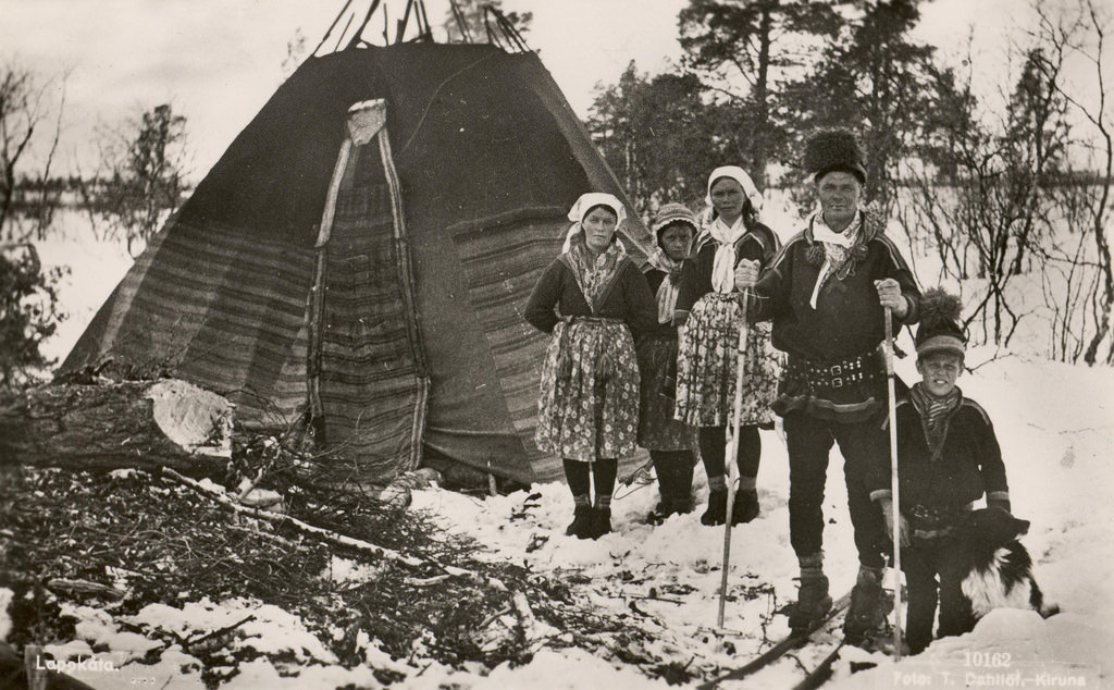 Sami family and Lavvo tent photo T. Dahllöf, Kiruna, Sweden