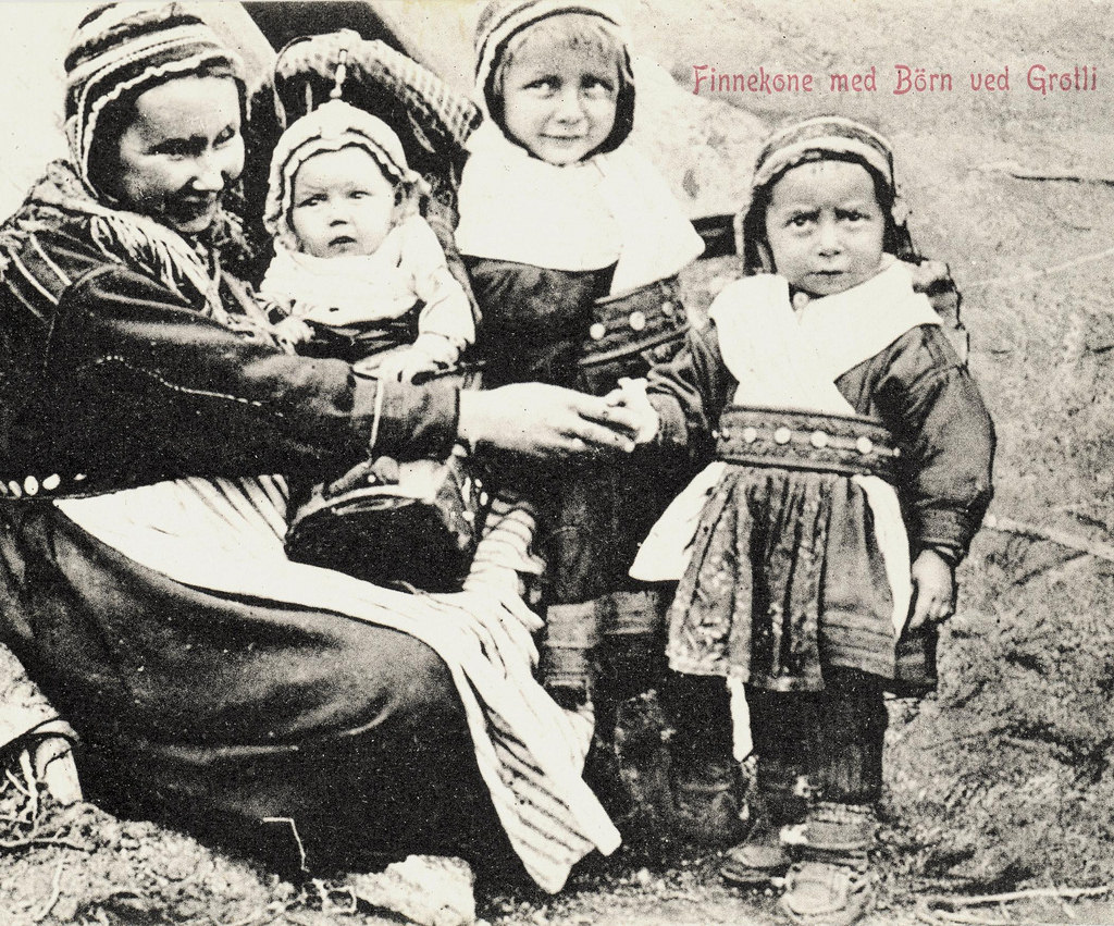 Sami mother and children. Grotli, Oppland, Norway