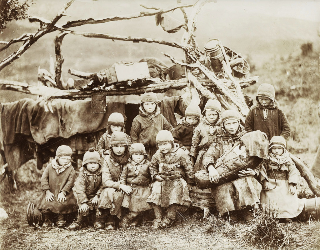 A semi-nomad Sami Children Northern Sweden Norway late 1800 (likely from 1884, Bonaparte).