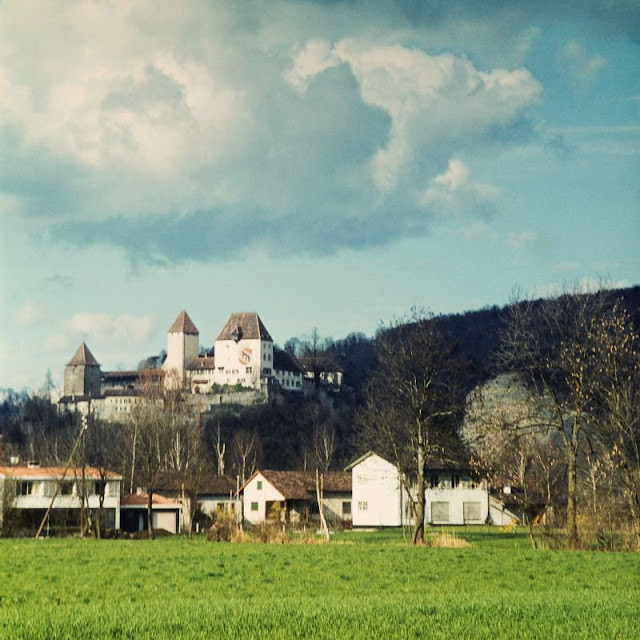 View from near 28 Oberburgstrasse of the Schloss Burgdorf, Burgdorf, 1950s