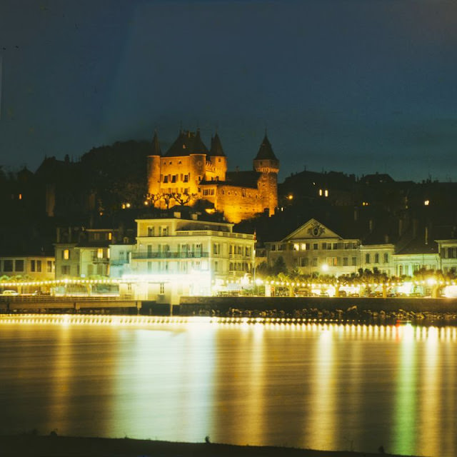 Nyon Castle at night, Nyon, 1950s