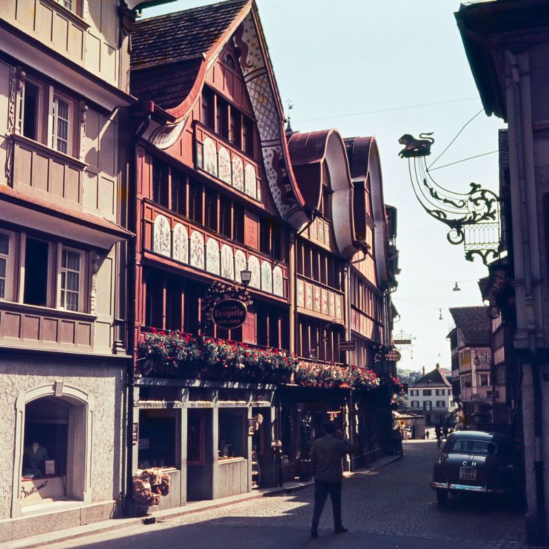 North Easterly view of Hauptgasse from the corner of Hirschengasse & Hauptgasse, Appenzell, 1950s