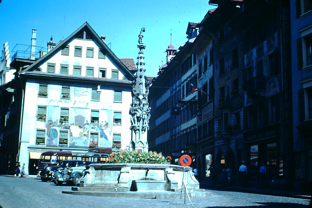 Wine Market Square in Lucerne, Switzerland, 1953
