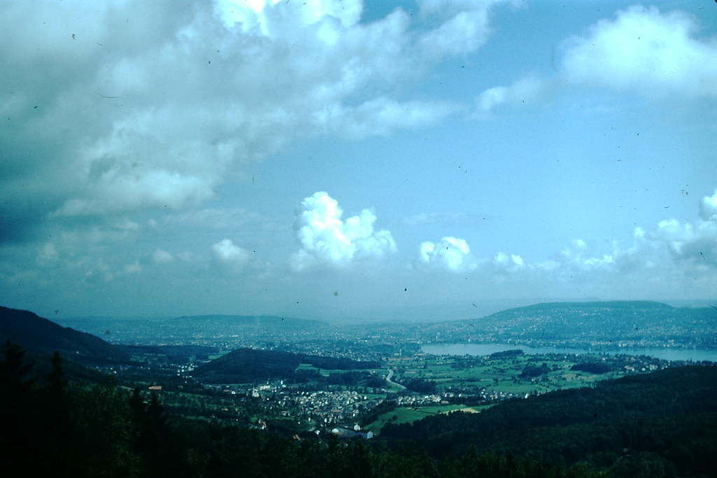 Zurich and Suburbs from mountains, Switzerland, 1953