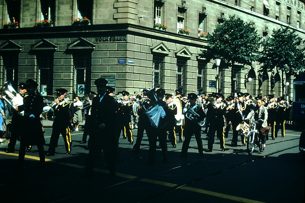 Band on Bahnhofstrasse- Zurich, Switzerland, 1953