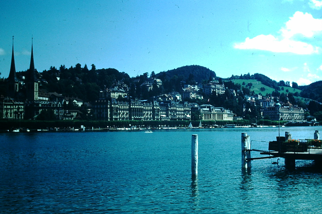 Lucerne across lake, Switzerland, 1953