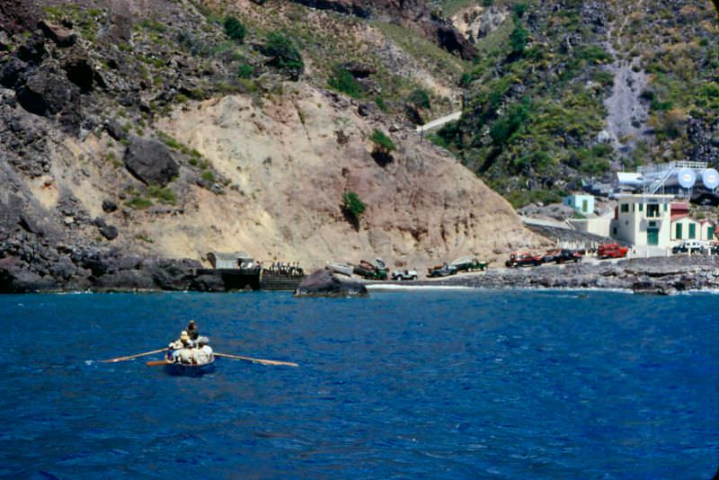 Boat to the landing stage, Saba, 1960s