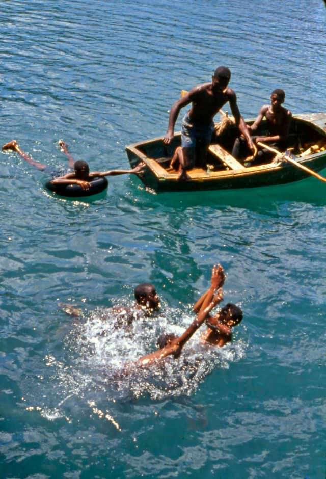 Boys diving for coins, Castries, St. Lucia, 1960s.