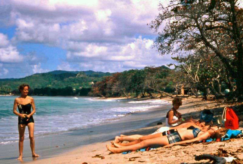 On the beach in St. Lucia, 1960s
