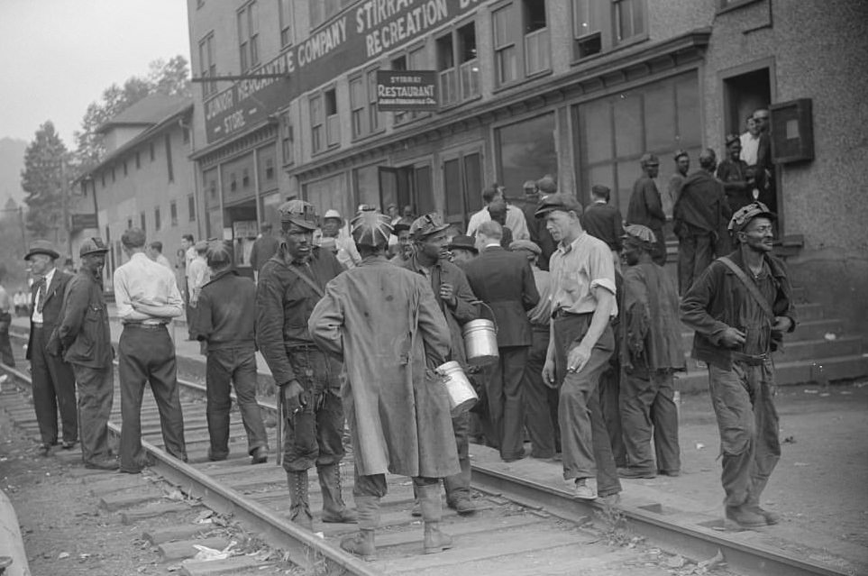 Payday, coal mining town, Omar, West Virginia, September 1938.