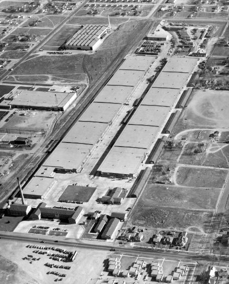 Aerial view of the Air Force finance building at Lowry Air Force Base