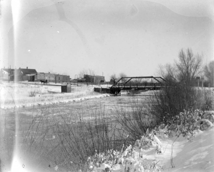 Buildings, commercial - A. Linder's Grocery along S. Platte River, 1890s