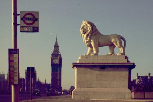 Lion and Bus Stop, Westminster Bridge, 1967