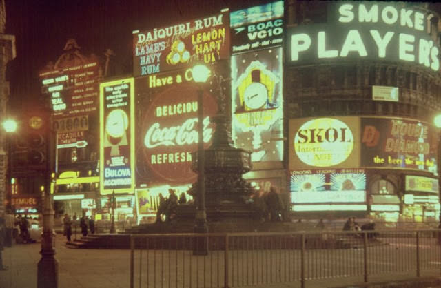 Piccadilly Circus at night, 1962