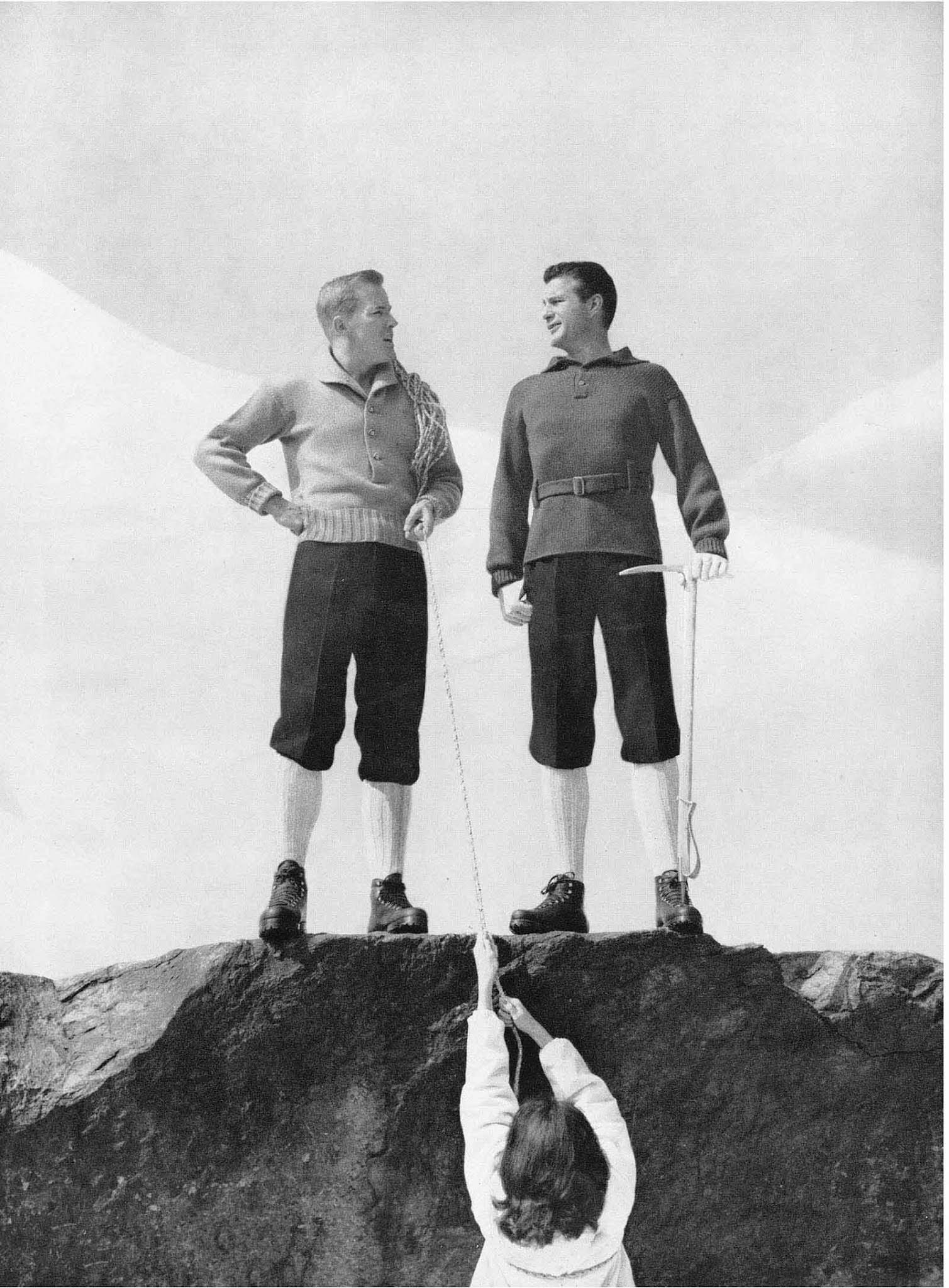 Men are better than women!’ This advert for sweaters said wives were ‘a bit of a drag’ on a mountain.