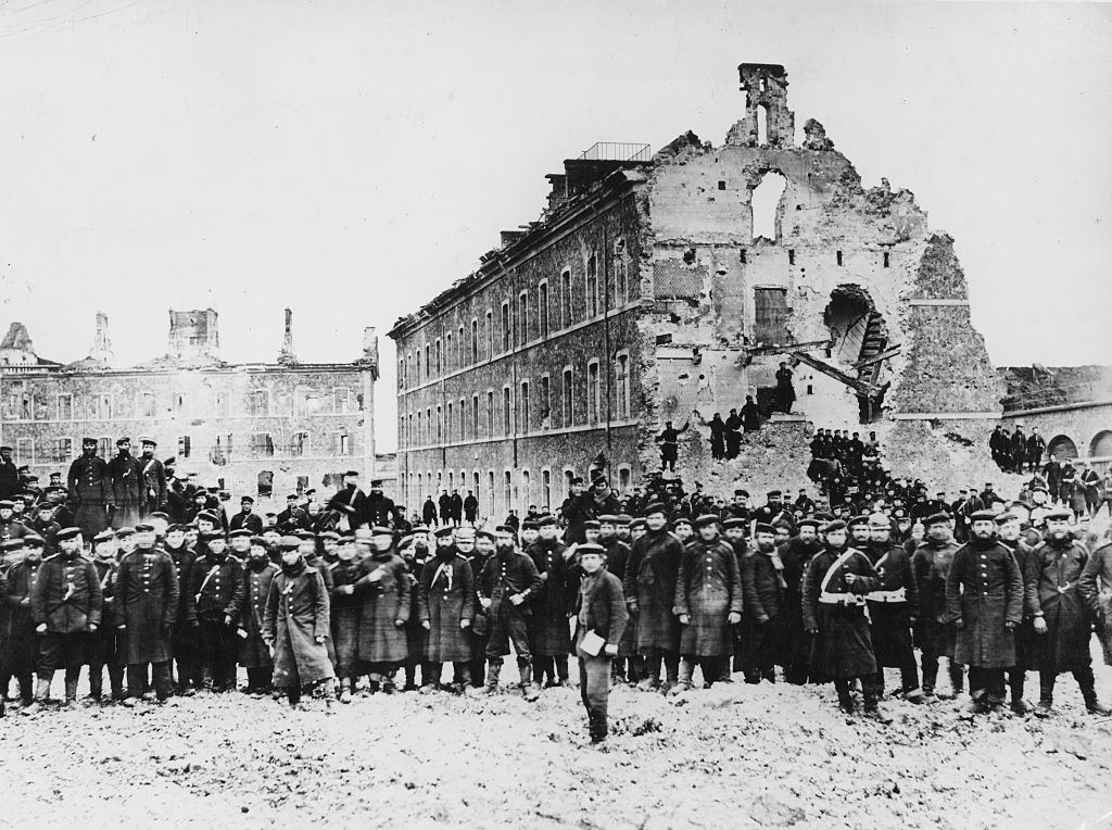 Prussian troops within the ruins of Fort Issy near Versailles at the siege of Paris during the Franco-Prussian War on 1 February 1871 at Paris.