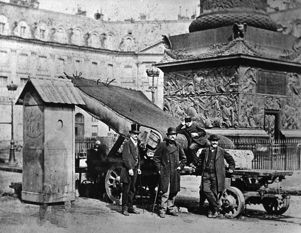 A mobile barricade erected in the Place Vendome, Paris, during the Franco-Prussian War.