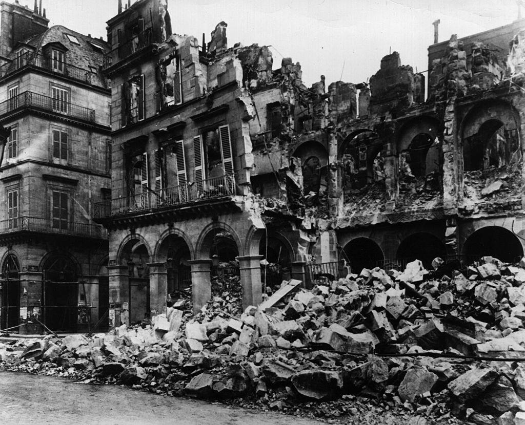 The Ministry of Finance in the Rue de Rivoli in ruins after the Paris Commune, during the Franco-Prussian War.