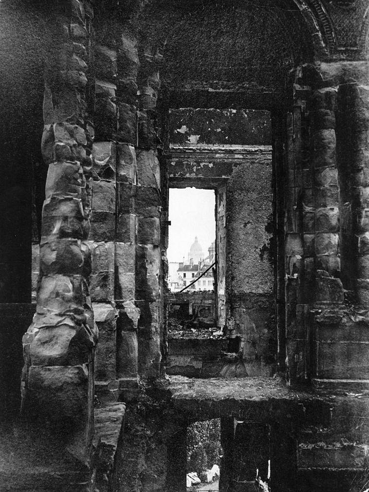 View of the marble colonnade in the Tuileries Palace, 1871.