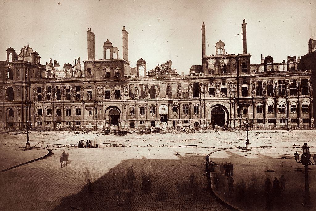The shell of the old Hotel de Ville or Town Hall in Paris after its destruction by fire at the hands of the Paris Commune during the Franco-Prussian War.
