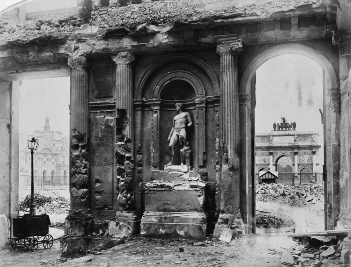 The ruined interior of the Palais des Tuileries in Paris. It was destroyed in 1871 by supporters of the Commune of Paris.