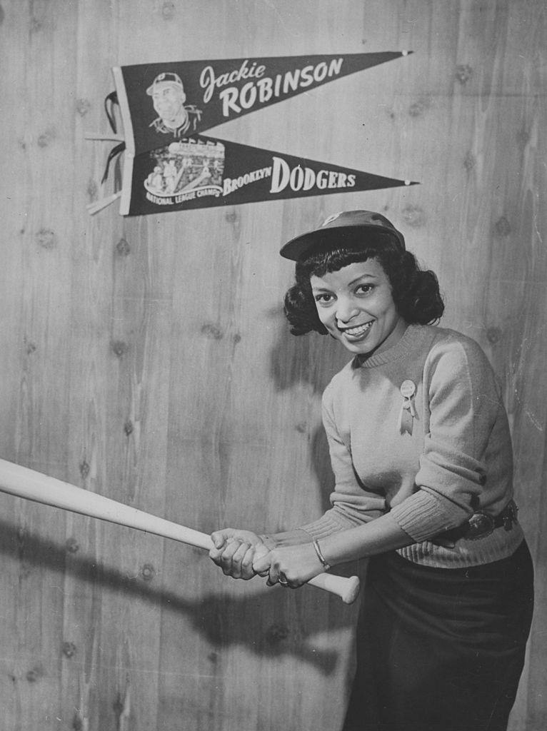 Ruby Dee with baseball bat during the movie 'The Jackie Robinson Story', 1950.