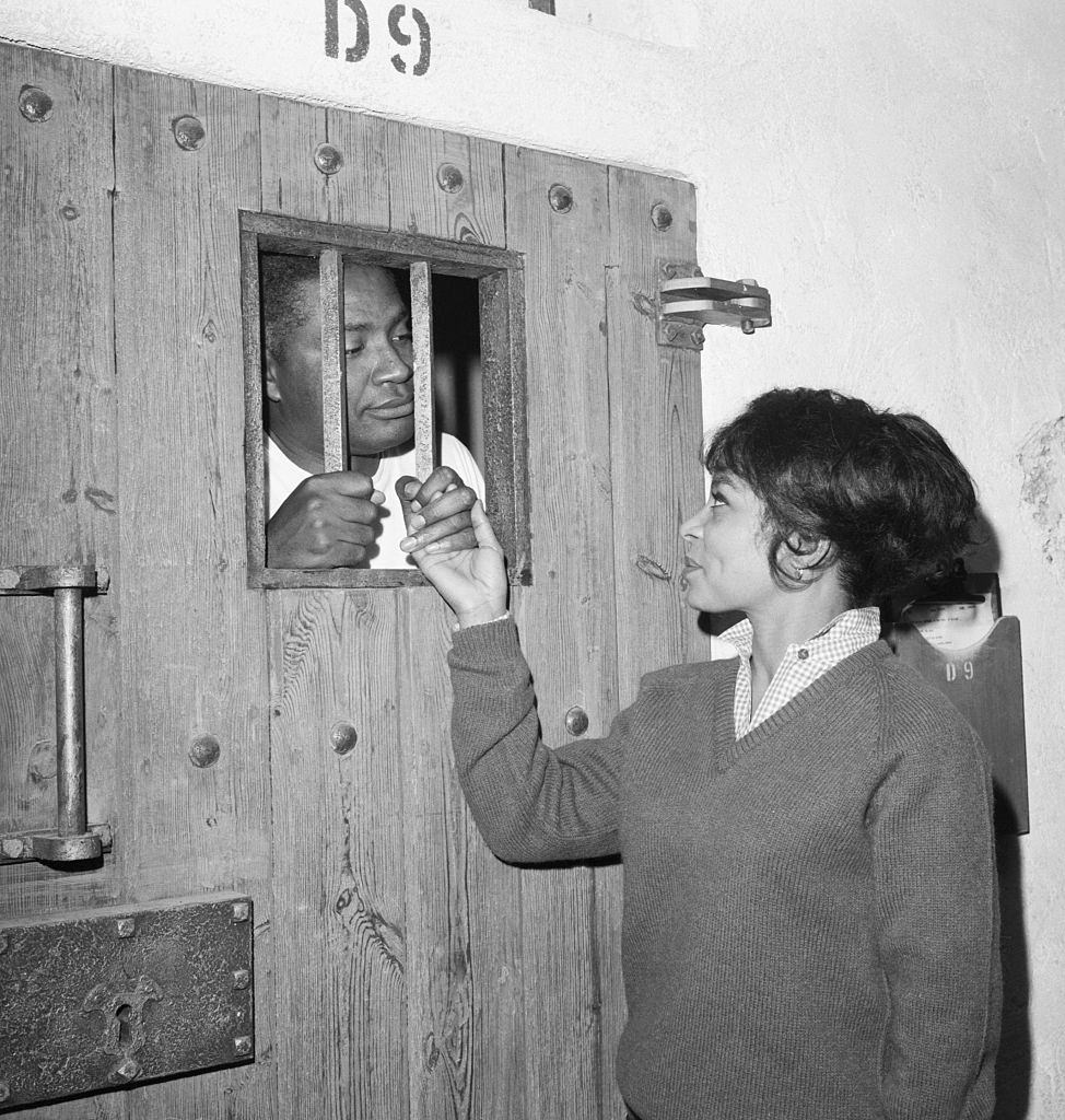 Ruby Dee Locking up Ossie Davis in the movie "The Hill," 1965.