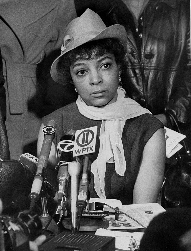 Ruby Dee at press conference for the relatives of twenty-one jailed Black Panthers, 1969.