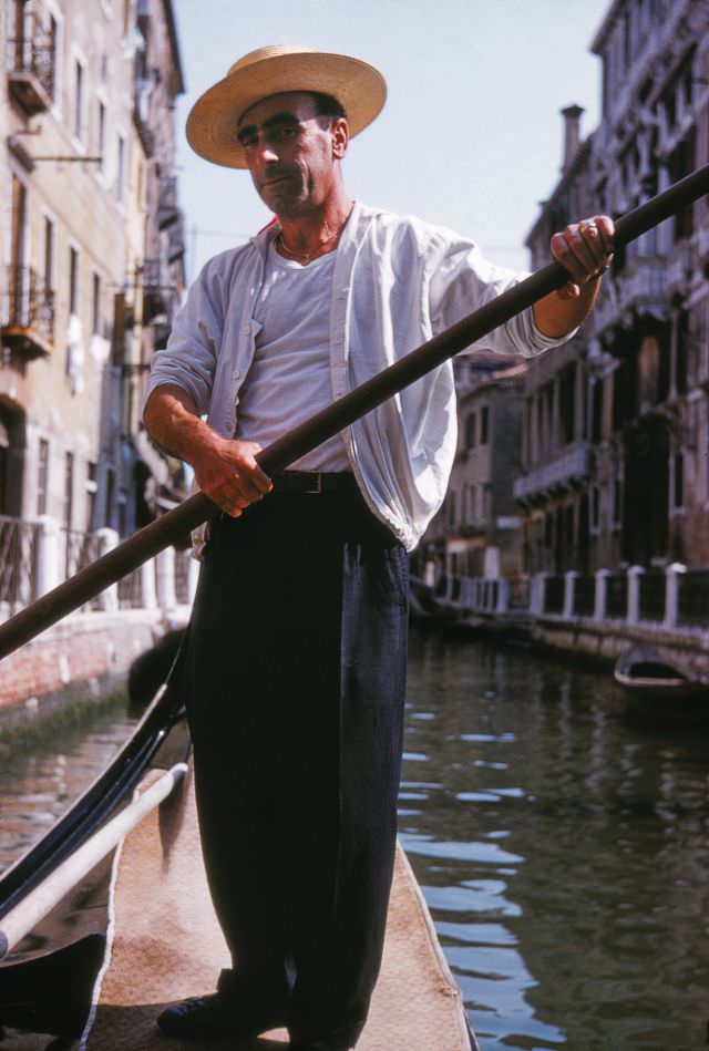 Gondolier, Venice, Italy, 1950s