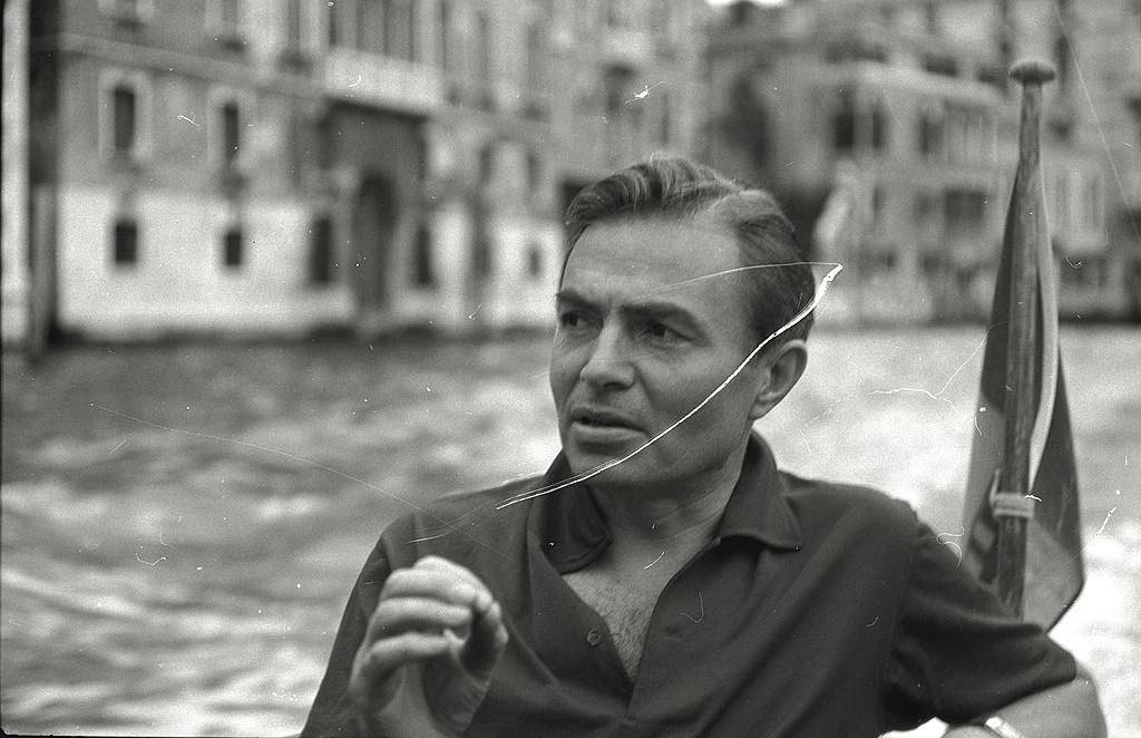 The actor James Mason on boat, in the course of the 17th Venice Intenational Film Festival.