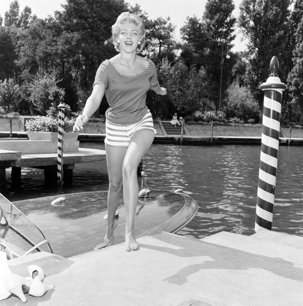 American actress and fashion model Anne Neyland at 1956 Venice Film Festival.