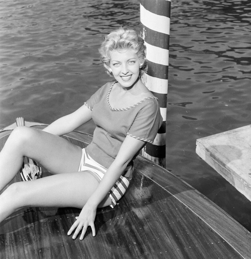 American actress and fashion model Anne Neyland at 1956 Venice Film Festival.