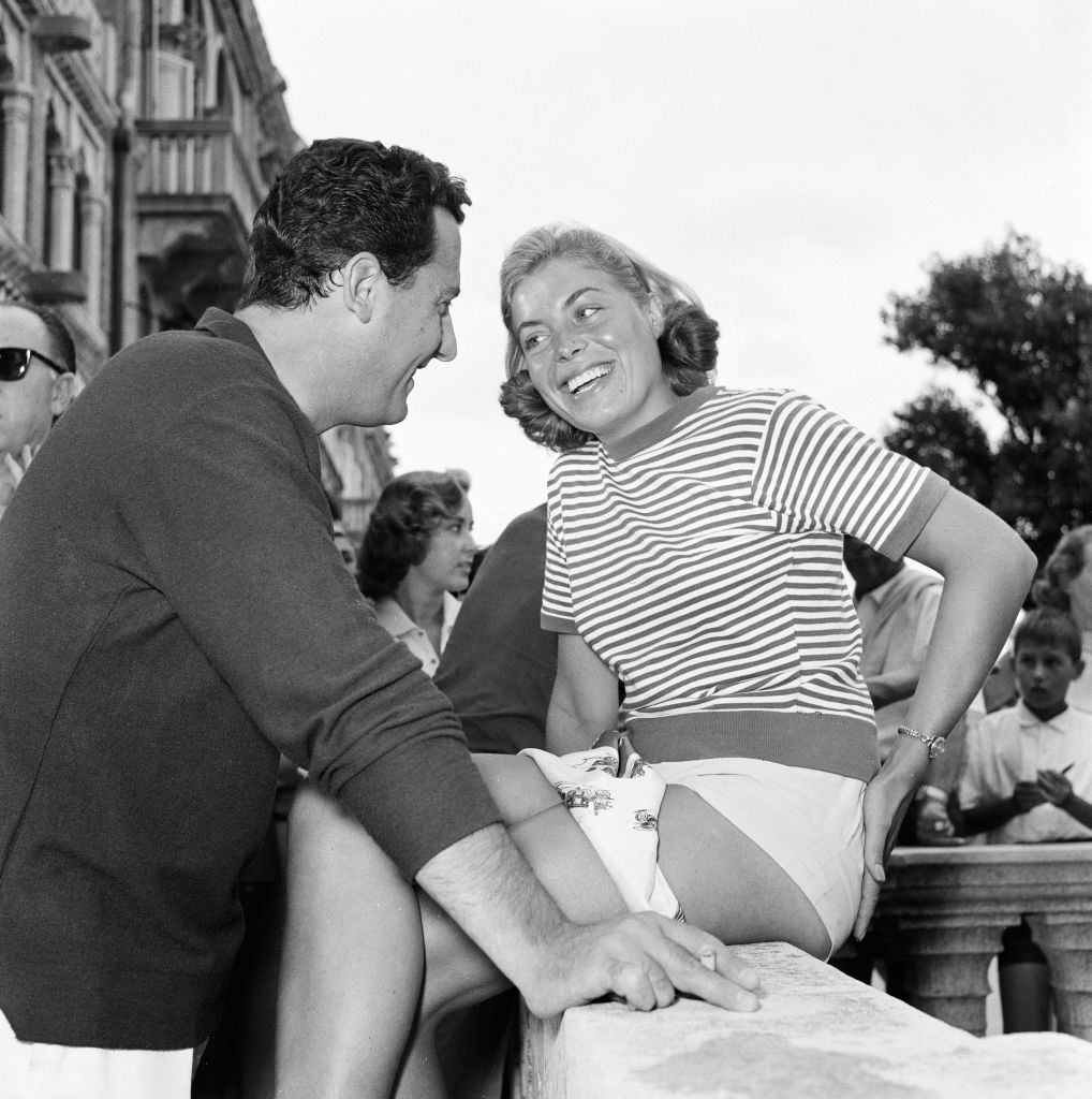 Italian actor and comic Alberto Sordi, with young starlet Ziti at 1956 Venice Film Festival.