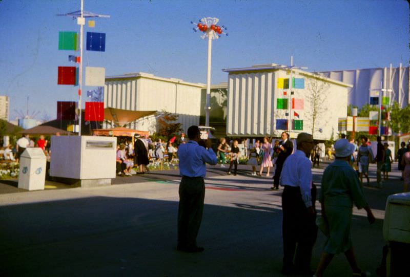 Visitors walk the fairgrounds at the 1962 Seattle World's Fair