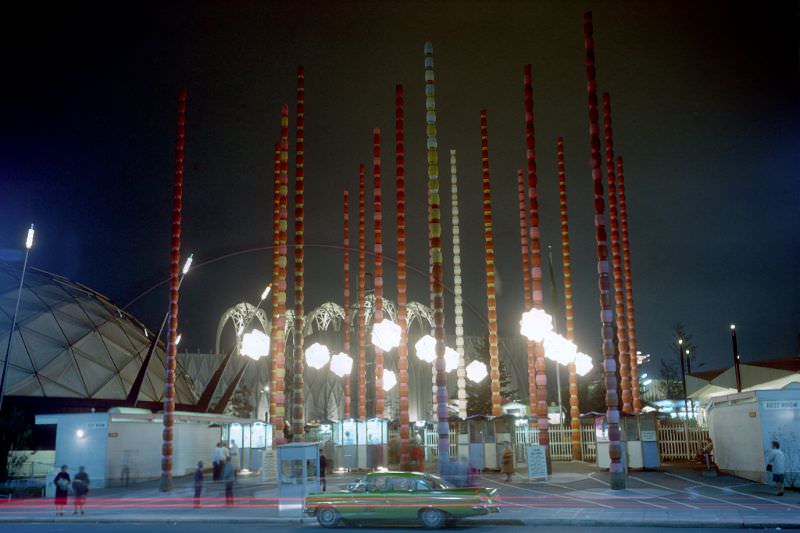 Entrance gate at Night at the 1962 Seattle World's Fair
