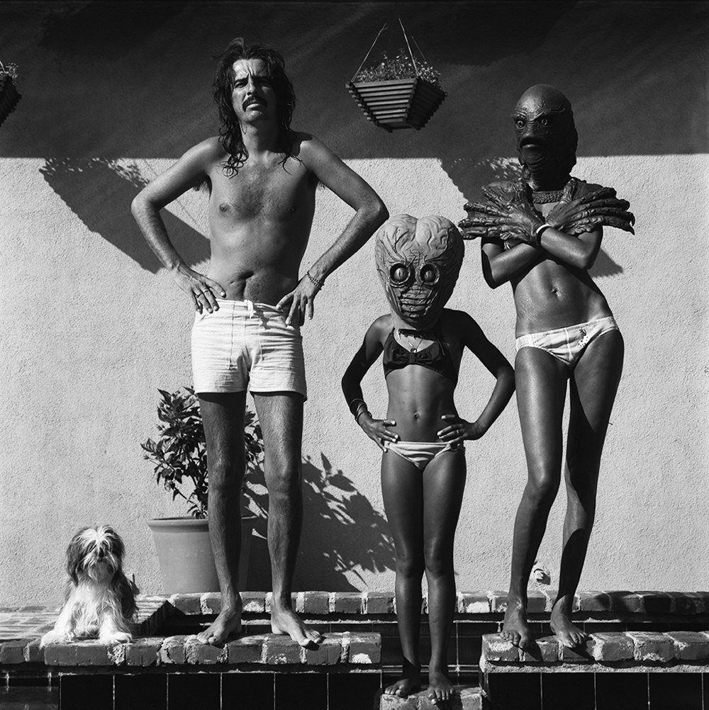 Alice Cooper Having Fun at the Pool with his Family in Los Angeles, 1975