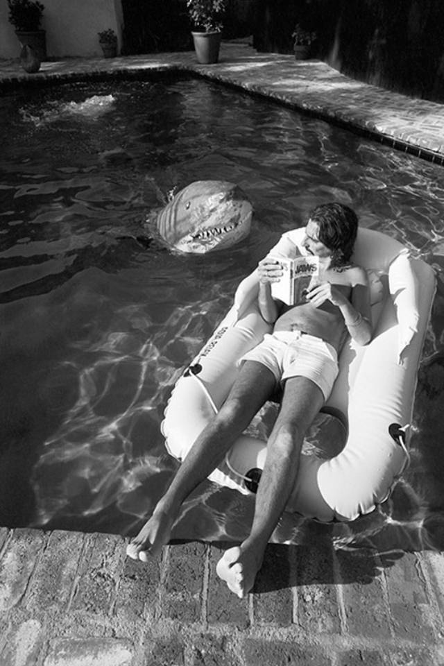 Alice Cooper Having Fun at the Pool with his Family in Los Angeles, 1975