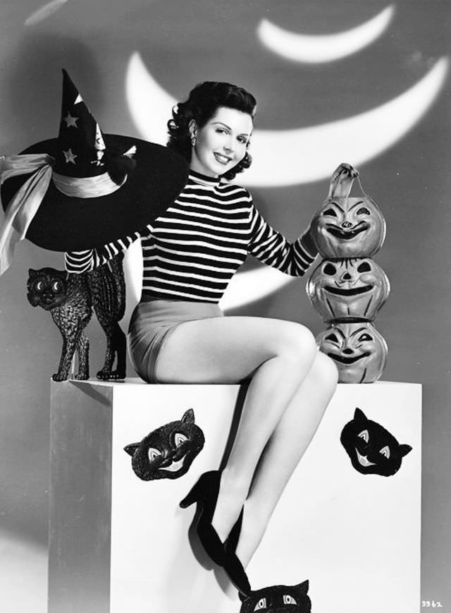 Beautiful Pinup Photos of Ann Miller with Halloween Themes from the Early 1950s