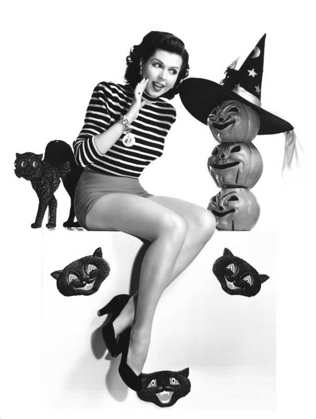 Beautiful Pinup Photos of Ann Miller with Halloween Themes from the Early 1950s