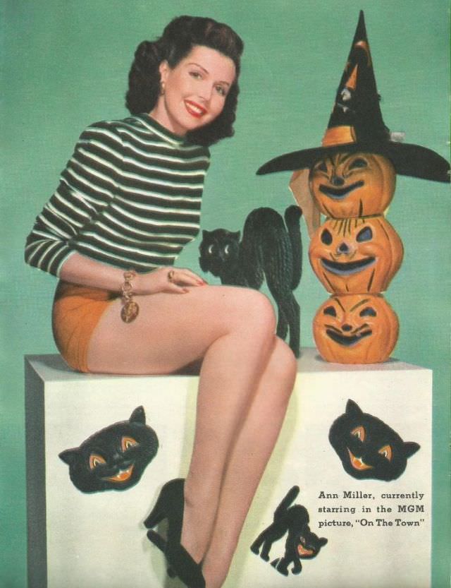 Beautiful Pinup Photos of Ann Miller with Halloween Themes from the Early 1950s